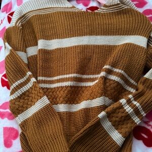 Pink Rose Striped Crewneck Sweater in Camel & Cream